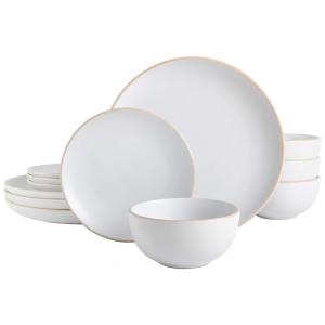 Aparelho de Jantar com 12 Peças em Cerâmica Serve 4 Pessoas, Gibson Home Rockaway, Branco