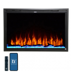 Lareira Elétrica de Embutir A67x101L com Controle de Temperatura, 110V 1500W, Touchstone 80052, Preta