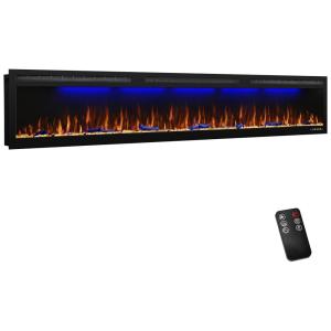 Lareira Elétrica de Embutir A45x241L com Controle Remoto e Digital, Luz LED, Chama Ajustável, 1500W, 110v, MYSTFLAME, Preto