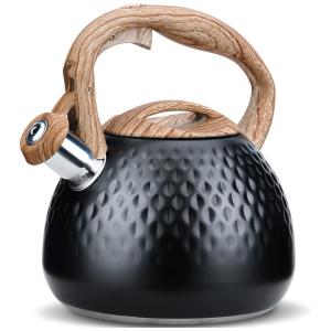 Chaleira de Chá DECOLLES 2.7 Litros em Aço Inoxidável com Apito e Cabo de Madeira, Preta