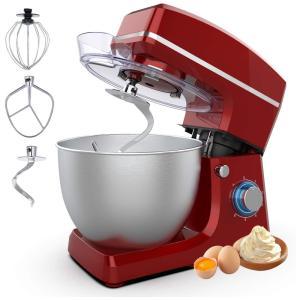 Batedeira com tigela de aço inoxidável e 3 acessórios, batedeira para misturar, misturar, bater e sove, vermelho, SINCALONG, Vermelho