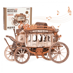 Quebra Cabeças 3D em Madeira para Adultos, Tema Caixa de Música Carruagem Retrô do Velho Oeste com 199 Peças, ROKR