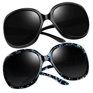 Óculos de Sol Feminino Polarizados com Proteção UV, Joopin D13, 2 Unidades, Preto e Preto Azul Leopardo