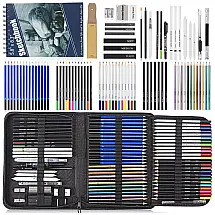 Kit Lápis de Cor Profissional Prina com Estojo 84 peças Tintas Acrílicas, Aquarela, Preto