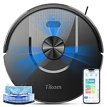 Robô Aspirador Tikom L8000 Pro 2 em 1 Preto com Mapeamento LiDAR 6000Pa 150min