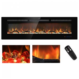 Lareira Elétrica de Embutir A43x152L com Controle Remoto e Chamas Multicolorida, 110V, Kentsky, Preta