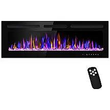 Lareira Elétrica de Embutir A43x127L com Controle Remoto e Digital, Luz LED, Chama Ajustável e Temporizador, 1500W, 110v, BETELNUT, Preto