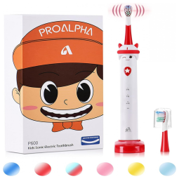 Escova Dental Elétrica Sonic Whitening Kids Recarregável USB Sem Fio 2 Cabeças 3 Modos Branco