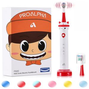 Escova Dental Elétrica Sonic Whitening Kids Recarregável USB Sem Fio 2 Cabeças 3 Modos Branco