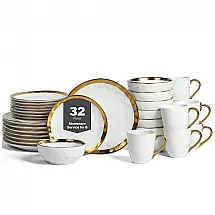 Aparelho de Jantar Stone Lain Florian 32 Peças Porcelana Branca Friso de Ouro Serviço para 8