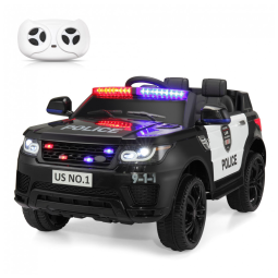 Carro Elétrico Infantil a Bateria Policial com Controle Remoto, Sirene, Luzes Piscantes, Música via Blueooth e Suspensão de Mola, 12V