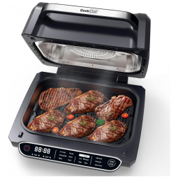 Panela Elétrica com 10 Funções e Serve 6 Porções com Painel Digital, 1700W, 110v, GEEK CHEF Air Fryer Grill Combo, Cinza