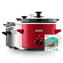 Panela Elétrica Multifuncional 2L, Aço Inoxidável com Controle de Temperatura, 110V, KOOC, Vermelho