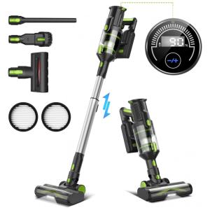 Aspirador de Pó Multifuncional sem Fio com Acessórios, Painel LED e Sucção Potente 33000PA, 110V 265W, DevoacTech M100, Preto e Verde