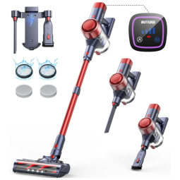 Aspirador sem Fio, Potente de 38Kpa com Motor sem Escova e Carregamento Fácil, 110V, BuTure, Vermelho