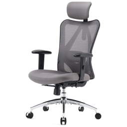 Cadeira de Escritório Ergonômica Giratória com Apoio de Braços, Suporte Lombar Ajustável e Apoio de Cabeça, SIHOO, Preto