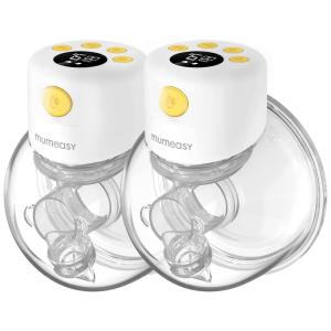Bomba Tira Leite Dupla Portátil com Painel Digital 2 Modos, 9 Níveis de Sucção e, Branca, MUMEASY, Amarelo