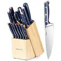 Conjunto de Facas em Aço Inoxidável com Bloco de Bancada e Cabo Ergonômico, 14 Peças, CAROTE, Azul