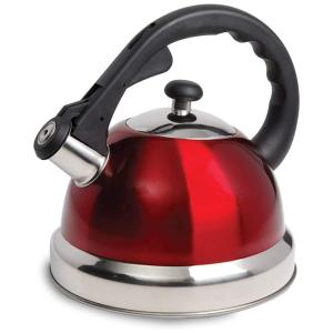 Chaleira de chá apito de aço inoxidável Mr Claredale, 2,2 litros, vermelha, MR. COFFEE 108074.01, Vermelho