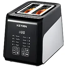 Torradeira Elétrica 2 Fatias em Aço Inoxidável e Painel Digital, 110V 1400W, KETIAN, Preta