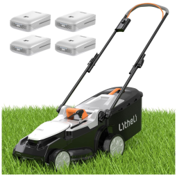 Cortador de Grama Elétrico Litheli 16 Polegadas 20V para Jardins, Leve e Sem Fio, com Ajuste de Altura em 6 Posições e 4 Baterias de 4.