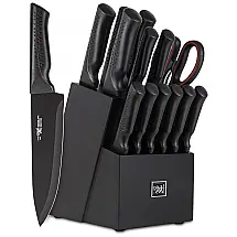 Conjunto de Facas HD HUNTER.DUAL em Aço Inoxidável com Bloco de Bancada Multinível e Afiador Embutido, 15 Peças, Preto