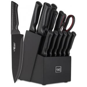 Conjunto de Facas HD HUNTER.DUAL em Aço Inoxidável com Bloco de Bancada Multinível e Afiador Embutido, 15 Peças, Preto