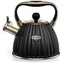 Chaleira de Chá AMFOCUS 2.5 Litros em Aço Inoxidável com Apito e Alça Ergonómica, Preta
