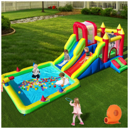 Parque Aquático Inflável Umbalir 10 em 1: Toboágua Gigante com 2 Escorregadores de Água, Piscina de Respingo, Canhões de Água