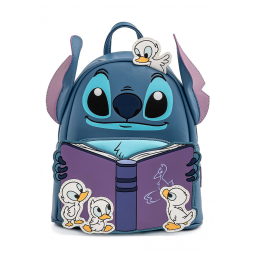 Mini Mochila Stitch 10L com Zíper, Alças Ajustáveis e Forro em Tecido Estampado, Loungefly, Azul