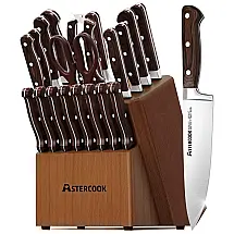 Conjunto de Facas Astercook em Aço Inoxidável com Bloco de Bancada Multinível, 21 Peças, Marrom