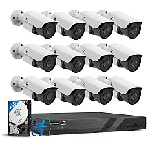 Sistema de Segurança Externa com Fio 16 Canais 4K 8MP NVR HDD de 4TB, 12 Câmeras, GWSECU, Branca