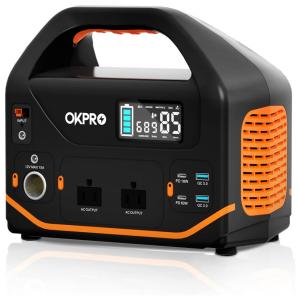 OKPRO Gerador de Energia Solar Portátil 555Wh , 150.000mAh com 2 tomadas CA de 110V , 500W