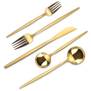Conjunto de Talheres Gold Mirror, 40 Peças - Serviço para 8 Pessoas - Aço Inoxidável - Brilho Espelhado - Utensílios de Cozinha