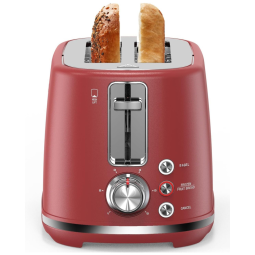 Torradeira 2 Fatias com Desligamento Automático, Bandeja de Migalhas, 6 Níveis de Tostagem, 110V 1000W, LONGDEEM, Vermelha