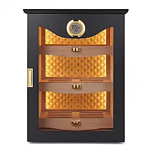 Gabinete de Exibição LED Vastony Obsidiana Cedro Espanhol Controle de Umidade