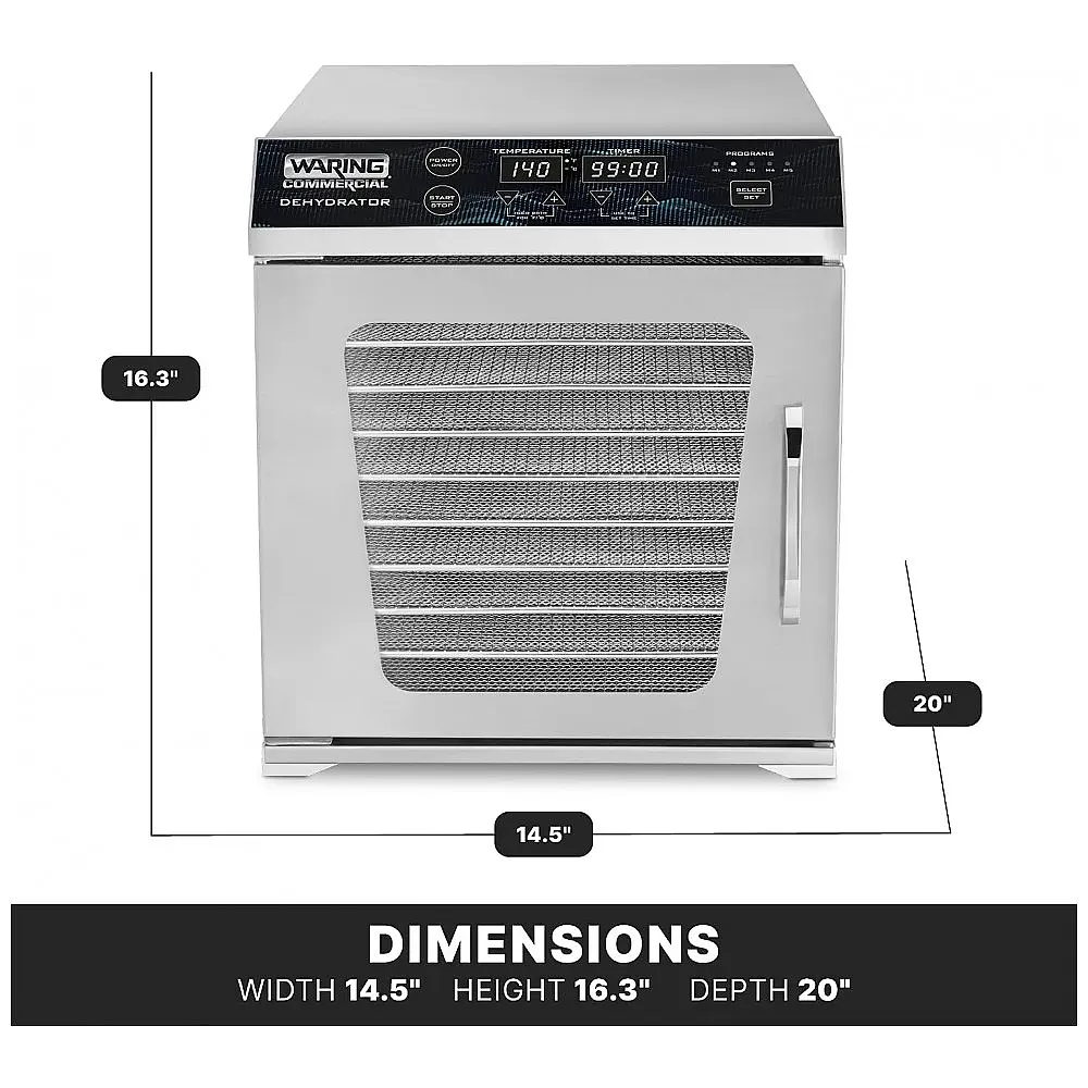 Desidratadora de Alimentos Profissional com 10 Bandejas, Display LED Digital e Plugue de 5 a 15 Fases, 110V 800W, Waring WDH10, Prata — foto 3