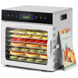 Desidratador de Alimentos Oritouchpop, 8 Bandejas de Aço Inoxidável, Controle de Temperatura 90°C, Temporizador 24H, 400W