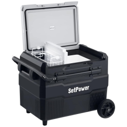 Geladeira e Congelador Portátil 43L com Zona Dupla Ajustável 12 24 V CC 100 240 V CA, Setpower RV45D PRO, Preto