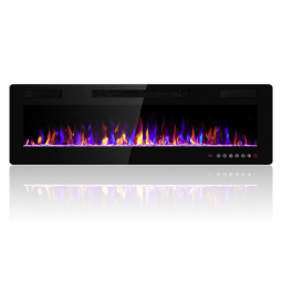 Lareira Elétrica de Embutir A45x152L com Controle Remoto e Digital, Luz LED, Chamas Multicolorida e Temporizador, 1500W, 110v