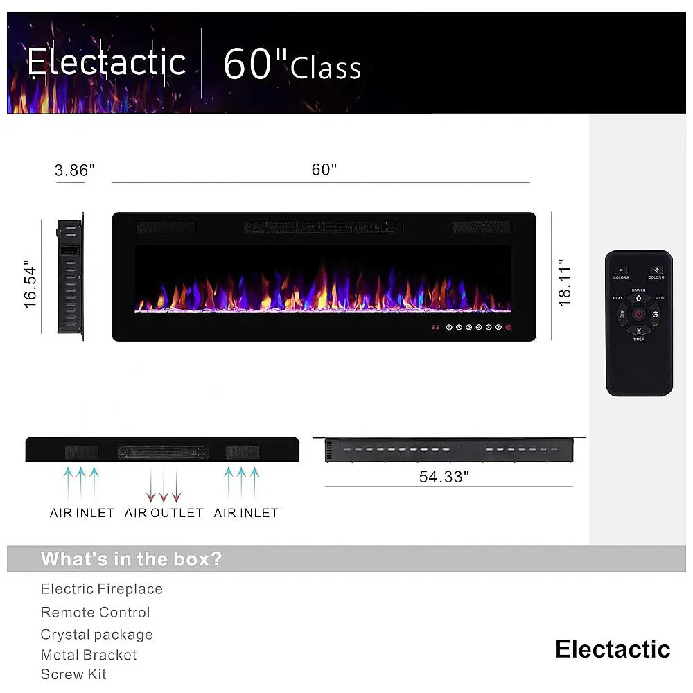 Lareira Elétrica Electactic 152x46cm 1500W LED 24 Cores Embutir 110V — foto 3