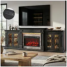 Rack TV LGHM 264x95cm com Lareira Elétrica 76cm 1400W LED Preto Bestseller 110V