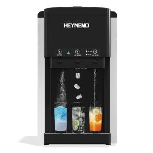 Máquina de Gelo 3 em 1, que Produz 30 kg em 24H com Opções de Gelo Picado e Bebedouro, 110V 300W, Kiss the Water, Preta e Prata