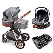 Carrinho de Bebê Travel System, 2 Posições, Dobrado Facilmente com um Clique, BEBECOSY, Cinza