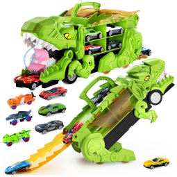 Caminhão Transportador Dinossauro 2 em 1 com 10 Carros de Corrida para Crianças de 3 a 8 Anos, OriJoy