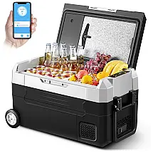 Cooler Elétrico Automotivo Portátil 35 Litros com Controle por APP, AAOBOSI, Preto e Branco