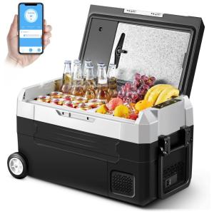 Cooler Elétrico Automotivo Portátil 35 Litros com Controle por APP, AAOBOSI, Preto e Branco