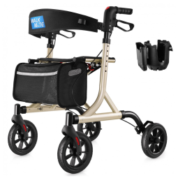 Andador para Idosos e Adultos com Encosto Acolchoado do Assento e Porta Copos, até 136 Quilos, WALK MATE, Dourado
