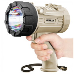 Holofote Recarregável YIERBLUE com 1500 Lúmens de LED, Resistente à Água IP67, Luz de Busca de Longo Alcance, Lanterna Resistente a Impactos