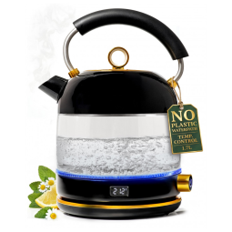 Chaleira elétrica STYLED SETTINGS vidro preto e dourado 1,7L 1500W controle de temperatura sem plástico em contato com a água 110V